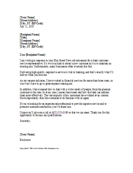 Templates Customer Service Cover Letter