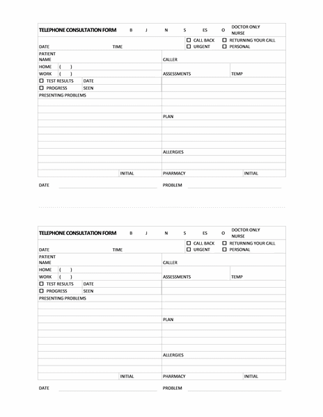 Medical Hospital Phone Consultation Form Template Microsoft Word