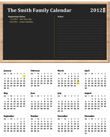 Family Calendar (any Year, Mon-sun)