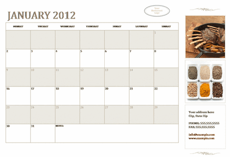 Small Business Calendar (any Year, Mon-sun)