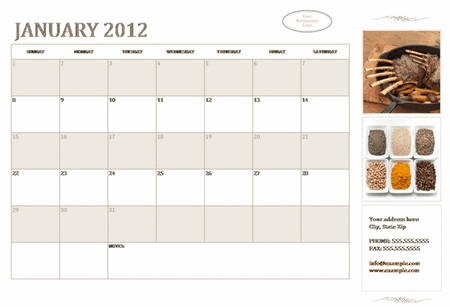 Small Business Calendar (any Year, Sun-sat)
