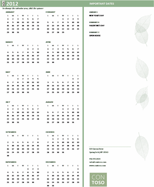 Small Business Calendar (any Year, Sun-sat)