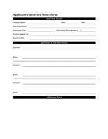 Interview Notes Form Template For Applicant